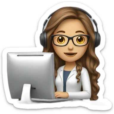 woman-white,-brown-long-hair,-brown-eyes,-white-glasses,-with-a-computer-and-a-headset sticker