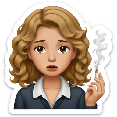 A girl with wavy hair who is smoking and crying sticker
