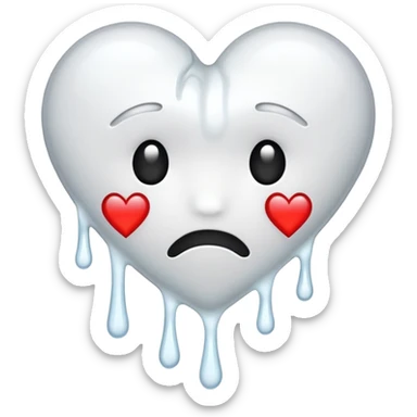 The broken heart emoji in white with sticky white liquid Ozzing out of it sticker