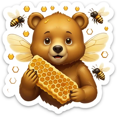 bear eating honeycomb with bees flying around sticker