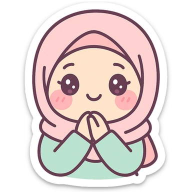 kawaii style cartoon girl with hijab, blushing, happy sticker