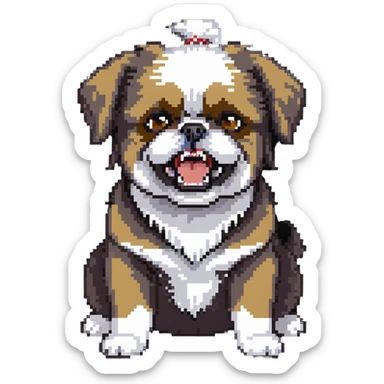 mad shih tzu dog baring teeth, fluffy fur, small dog with big eyes and angry expression sticker