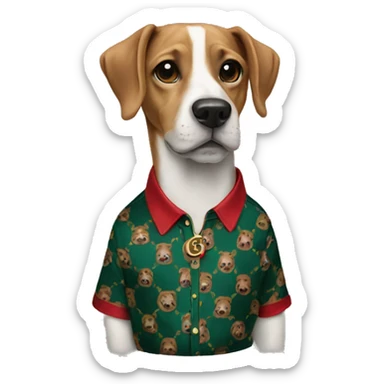 Dog wearing Gucci shirt  sticker