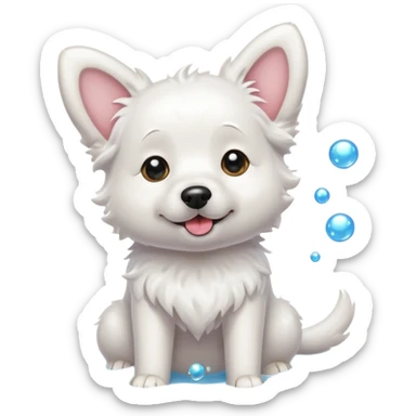 white dog with soap bubbles sticker