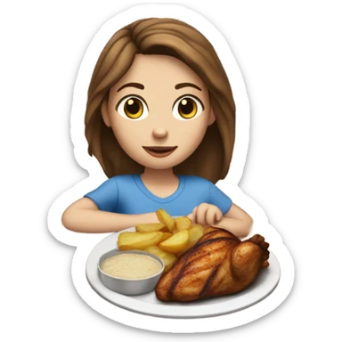 White girl blue eyes brown hair eating grilled chicken and potato  sticker