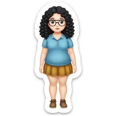 Spanish Fat girl full body cute with glasses long black curly hair  sticker