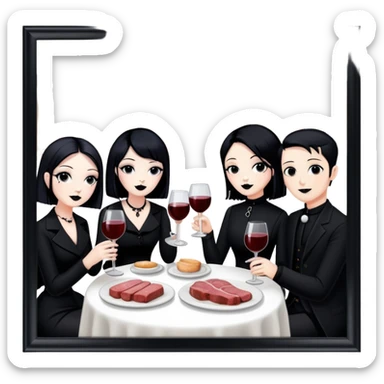 goth artists enjoying wine Party at a french Parisian SPAM meat cafe LANDSCAPE  sticker