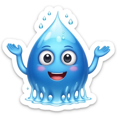 a happy blob of water with googly eyes and long water hands sticker