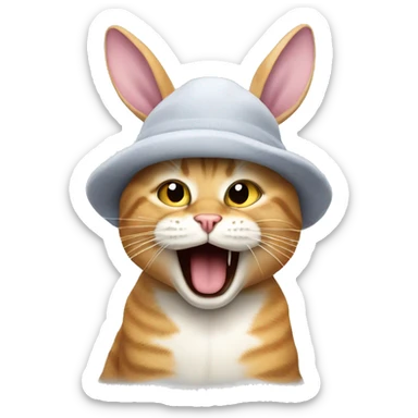Cat with bunny hat, yawning sticker