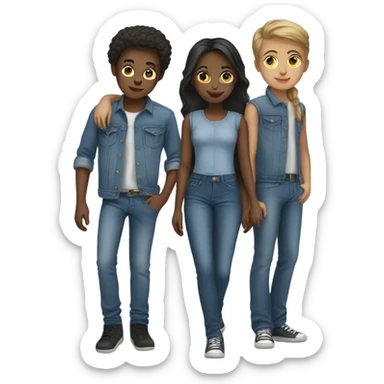 girl with boys in denim sticker