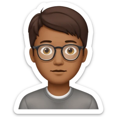 Asian male, with goatie, wearing glasses, medium length hair, brown sticker