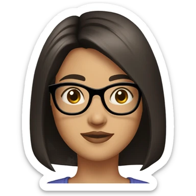 girl 25 years old Bob cut dark hair brown eyes round glasses sticker