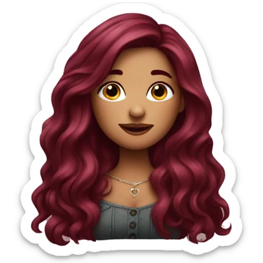 Beautiful tattooed  burgundy long haired woman blushing in love sticker