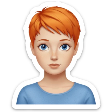 27 year old white woman, orange hair, pixie cut, blue eyes sticker