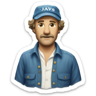 Quint from the movie Jaws, in the clothes he wore in the movie, blue aged bandana on head sticker