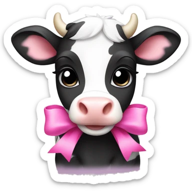 black and white baby cow with pink bow sticker