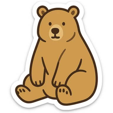 flat toon style blonde grizzly bear sitting, full body icon sticker