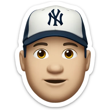 Man white skin chubby wears a cap of New York Yankees sticker
