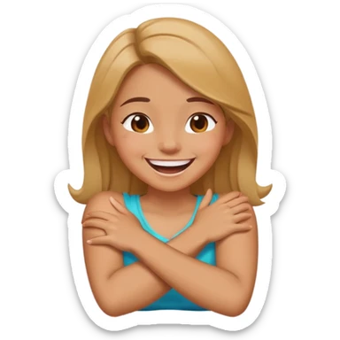 girl with arms crossed around her neck laughing sticker