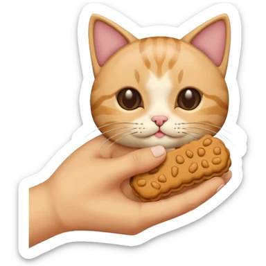 Create this which a hand holding a cat treat sticker