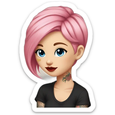 young-women-pink-hair-blue-eyes-red-lips-with-tattoo-black-t-shirt-ear cat sticker