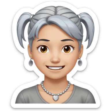 Female with bog Silver Necklace, grey skin,ponytail hair, more bright silver,highlight necklace, different expressions. sticker