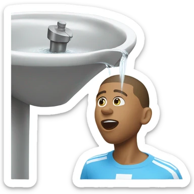mbappe drinking from a water fountai sticker