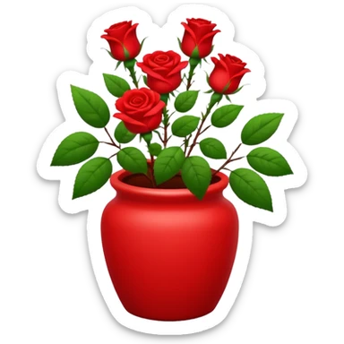 Scarlet red ceramic pot, very short and cylindrical, with red roses. sticker
