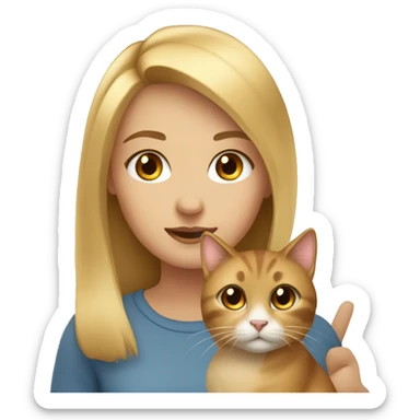 honey blonde girl with brown eyes with a pet cat  sticker