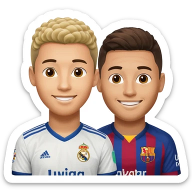 Prime noodle hair ronaldo and prime 2012 messi Smiling in one Photo and make it realistic Ronaldo wearing Number 7 With Madrid and Messi wearing number 10 with barca  sticker