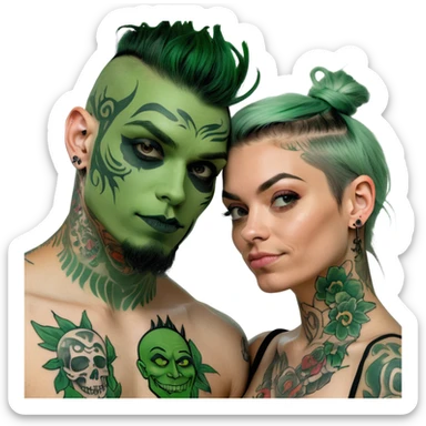 intimate moment between lovers, JetSetFly , photo Realistic Couple with tattoos , Tefi Valenzuela sticker