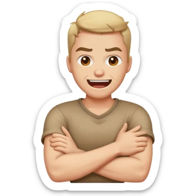 person with arms crossed around their neck angry laughing sticker