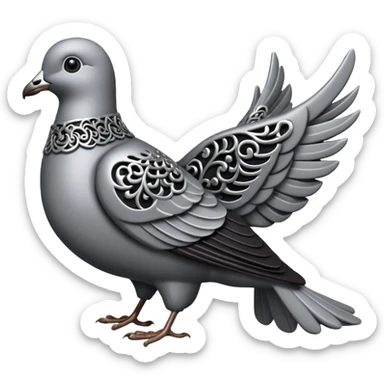 Black and silver filigree dove, 3D, extremely detailed design sticker