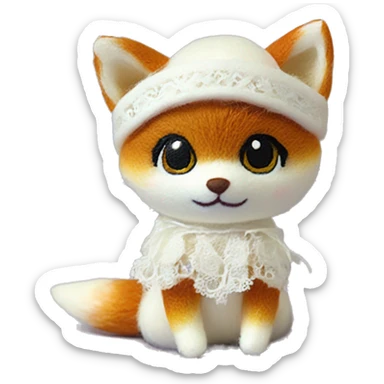 cute white toy fox calico critter felt collectible toy not real animal lace trim outfit sticker