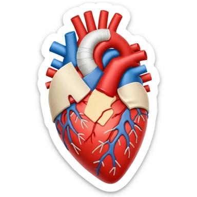 Un corazón humano roto sangrando rodeado de vendas y tiritas que se despegan sin hacer efecto sticker