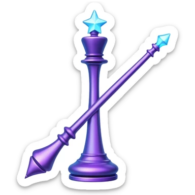 Create a small, visually appealing icon of a magic wand (chess wand style) to represent creativity and artistic design. Use a clean, modern look with glowing accents in purple and blue shades.
 sticker