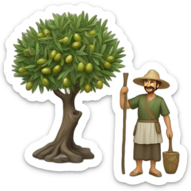 olive tree and andalusian farmers with a stick sticker