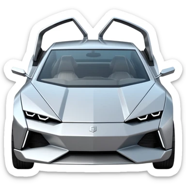 A futuristic chrome car emoji, sharp geometric body design inspired by cybertruck aesthetics, smooth silver metallic surface, matte and glossy chrome mix, minimal details, soft reflections, clean edges, iOS emoji style, centered, clean white background, soft studio lighting, no text sticker