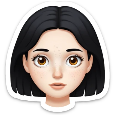 Girl with white skin and black hair with freckles on her face sticker
