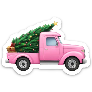 Pink truck carrying a Christmas tree  sticker