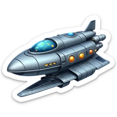 A spaceship an image of deep space, with planets stars an a galaxy, in a distopian future. sticker