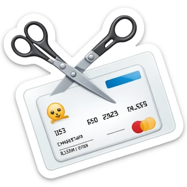 Scissors cutting ID card in 2 parts. Realistic sticker