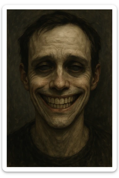 face with a wide grin and dead inside eyes sticker