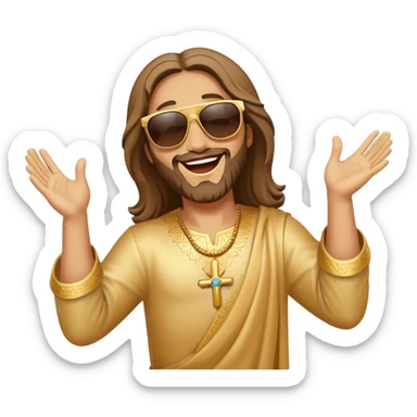 dancing figure of rejoicing Jesus with  sunglases golden  sticker
