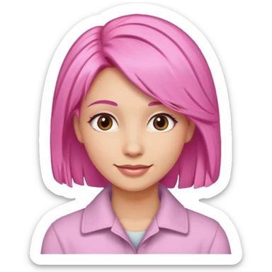 A light-skinned woman with pink hair styled, brown eyes, and a gentle smile. sticker