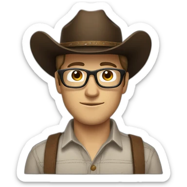 white man with cowboy hat and dark hair and glasses sticker
