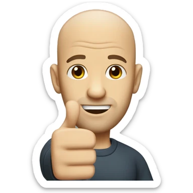 bald guy with stubble beard holding thumbs up sticker