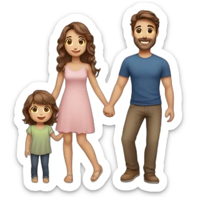 Brown hair man, long Brown hair woman, baby girl sticker