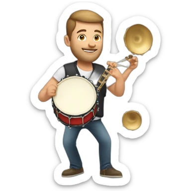 bold caucasian man playing tambourine sticker