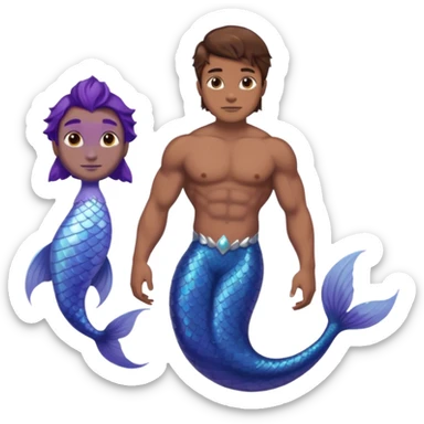 merman with brown hair brown eyes and medium to dark skin tone with a blueish purple tail sticker